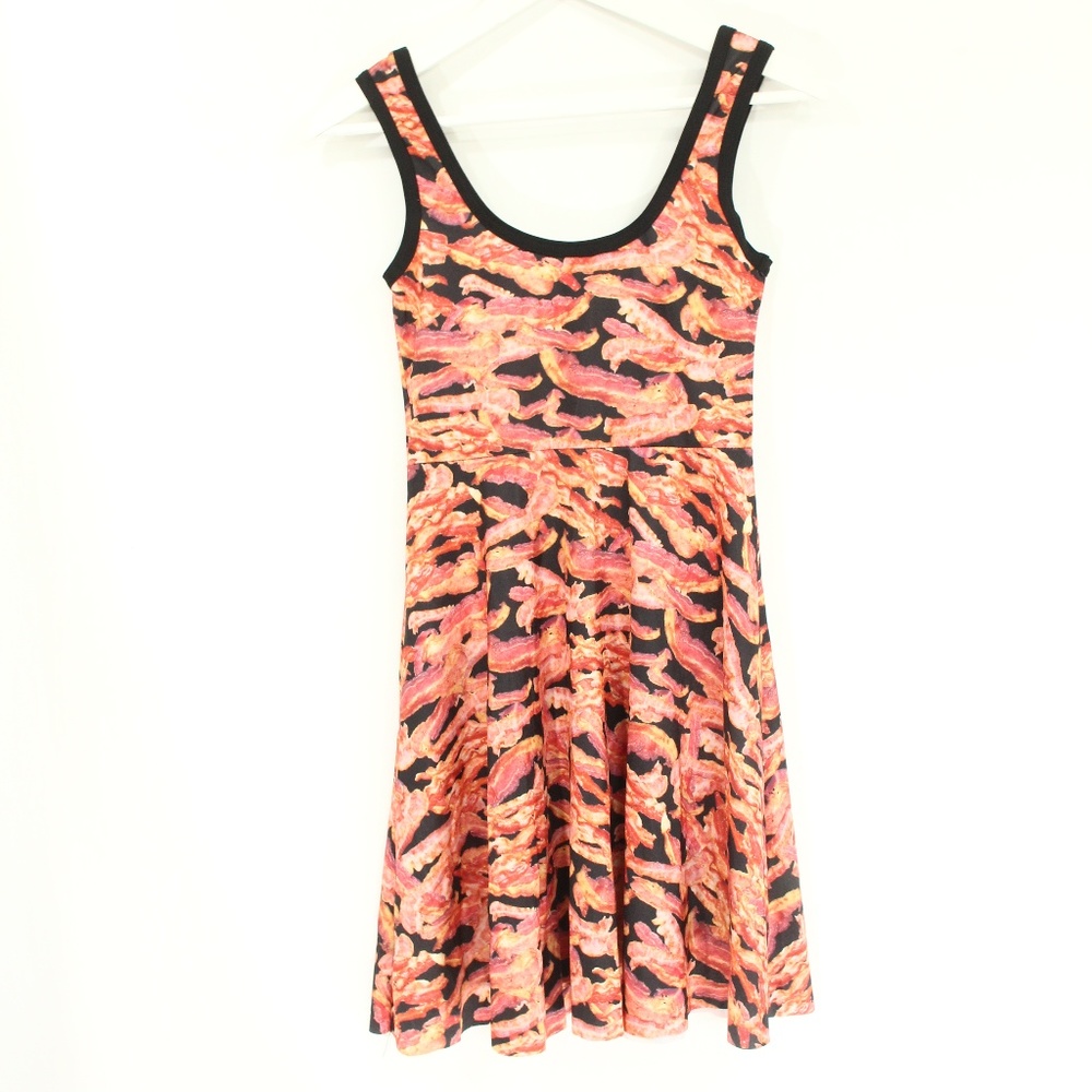 Skinz Womens Novelty Print Dress Foodie Bacon Skater Fit n Flare XS